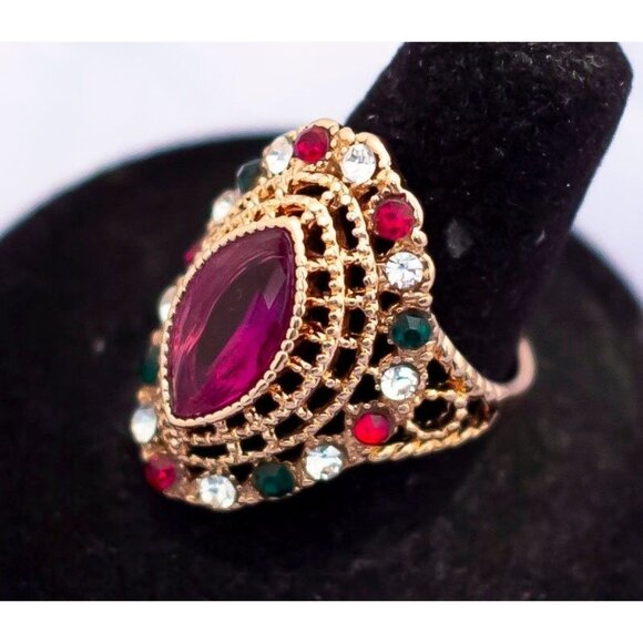 Vintage Victorian Pink Tourmaline Navette Ring - S13 - Picture 2 of 3